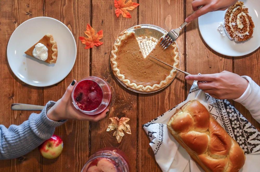 A beautifully set Thanksgiving table in an NYC restaurant